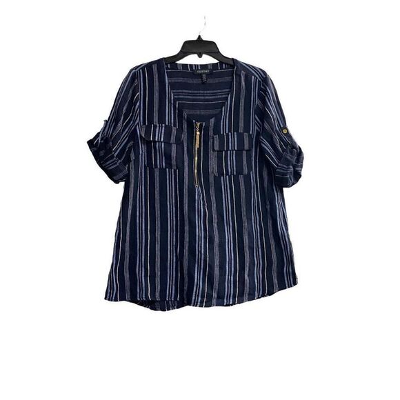ELLEN TRACY Women’s Linen Blend Blue &White Striped Top New Without Tags Medium - Picture 1 of 9